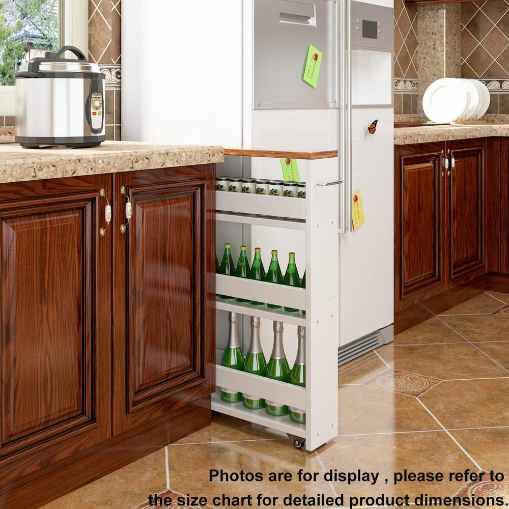 TEAMIX Slim Rolling Storage Cart, Wood 4-Tier Narrow Kitchen/Laundry Cart | 5...