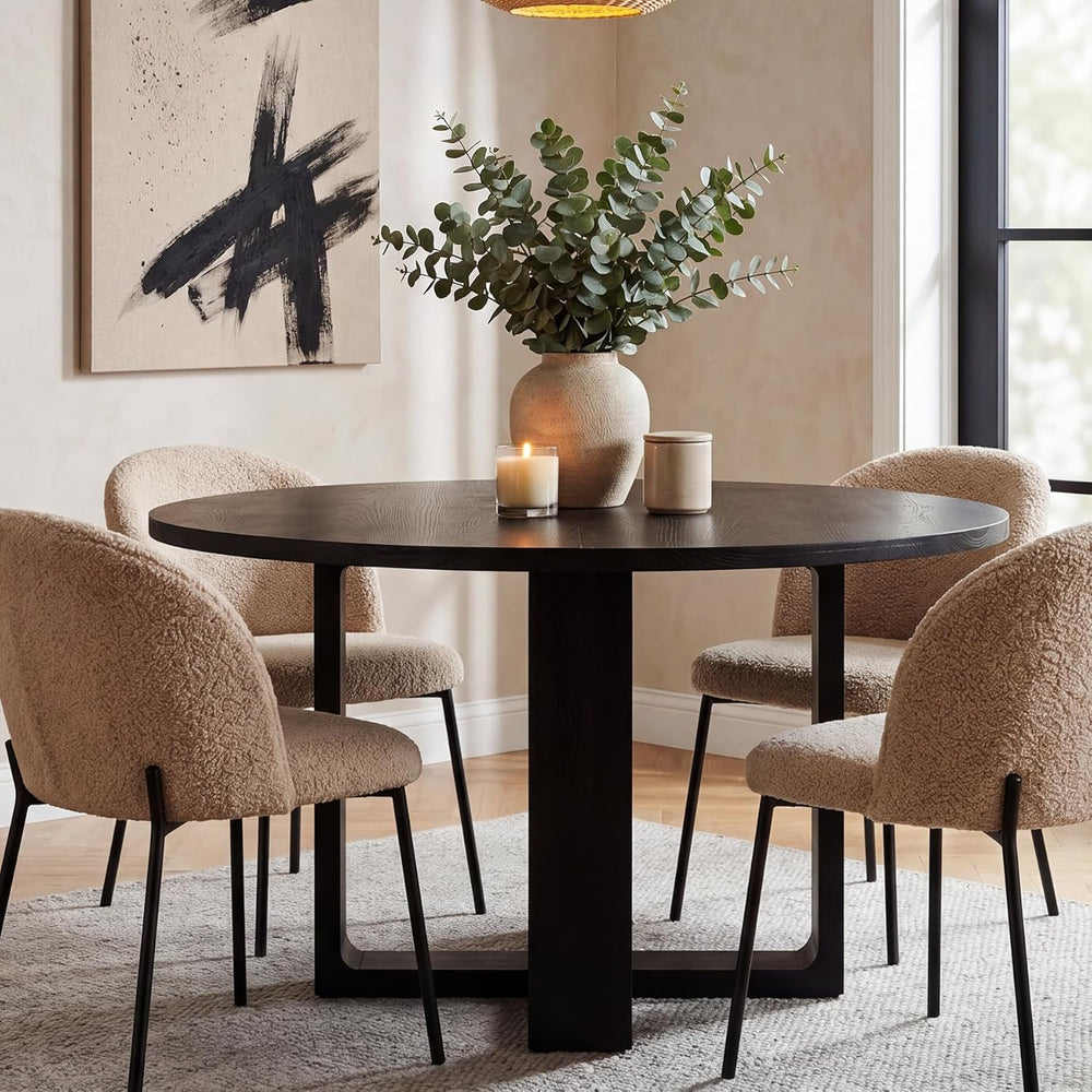 47.24" Black Round Dining Table for 4–6 People, Solid Wood Kitchen Table...