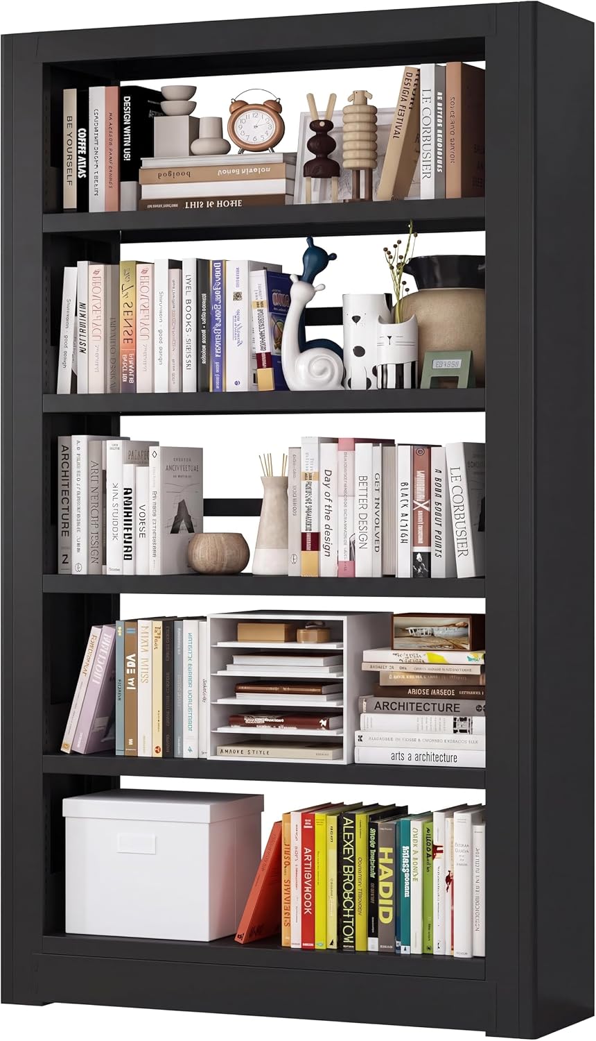 Heavy Duty Metal Bookshelf, 71” Tall 5-Tier Bookcase, Thickened 300LB Capacit...