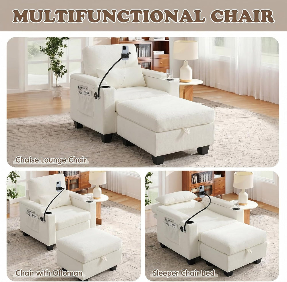 Small Chaise Lounge Chair Indoor with Ottoman&Adjustable Backrest,Chenill...