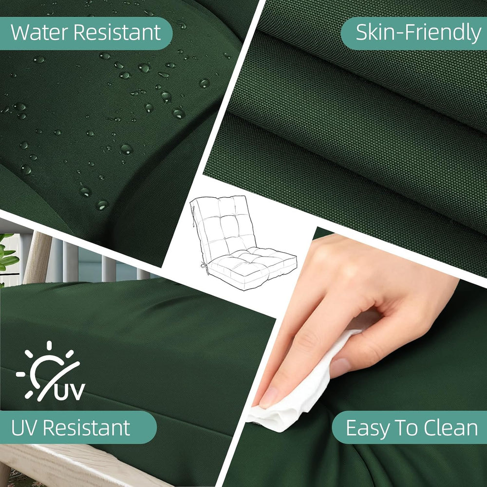 Outdoor Chair Cushions 42x21x4 Inch Set of 2, Dark Green