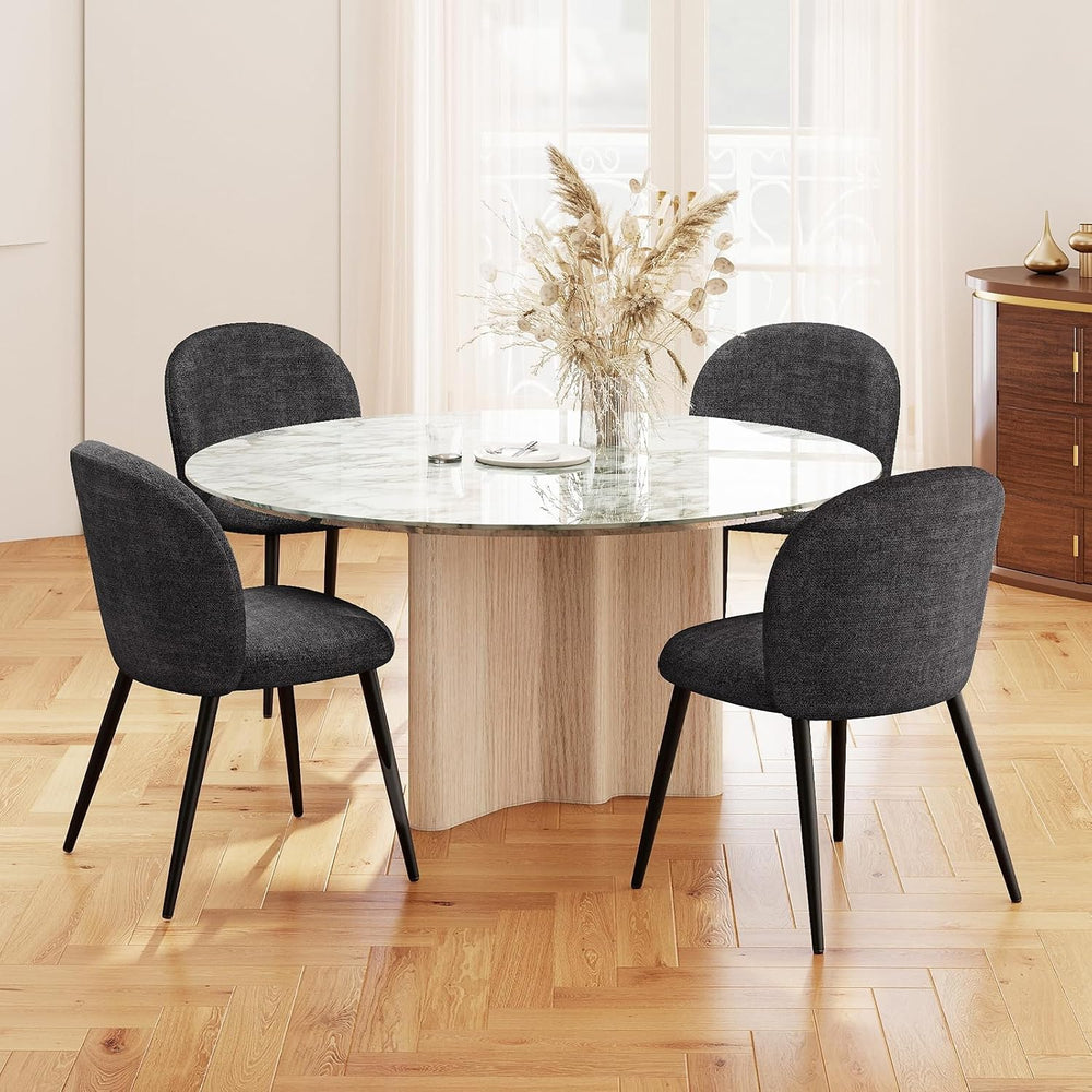 Dining Chairs Set of 2, Upholstered Chenille Dining Room Chairs with Black Me...