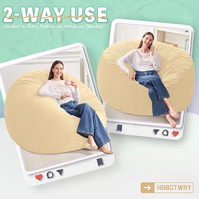 HABUTWAY 5FT Bean Bag Chair,Giant Bean Bag Chairs for Adults,Big Bean Bags wi...