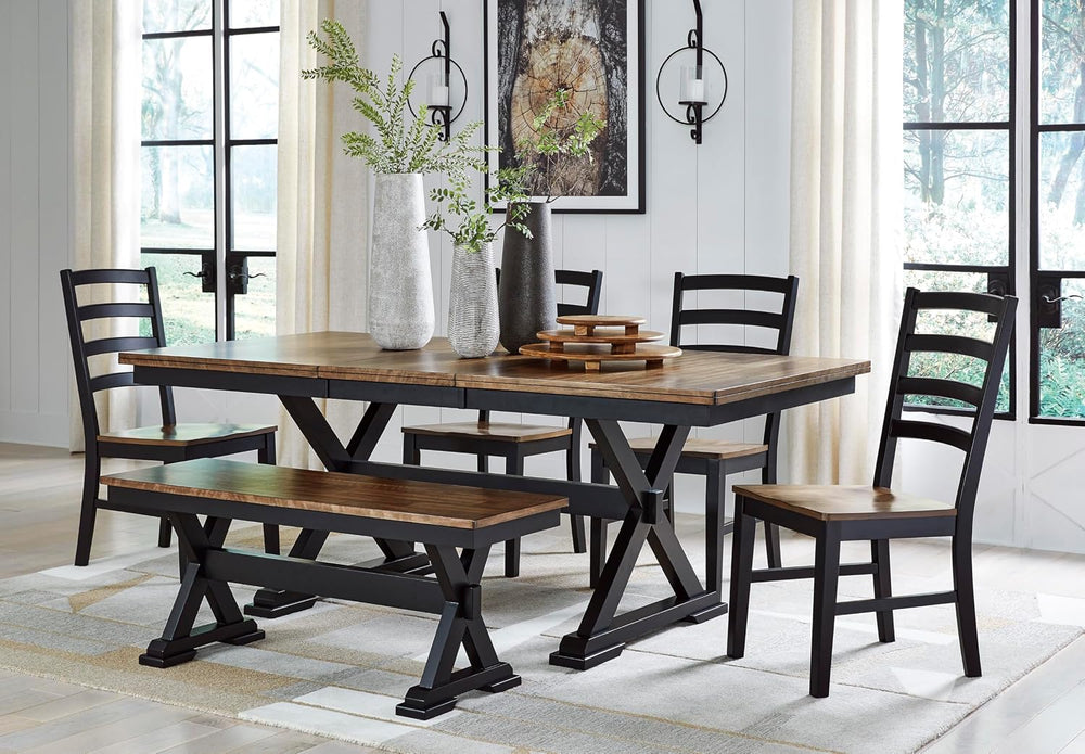 Signature Design by Ashley 1-Piece Wood Dining Bench, 48" 2-Tone Farmhou...