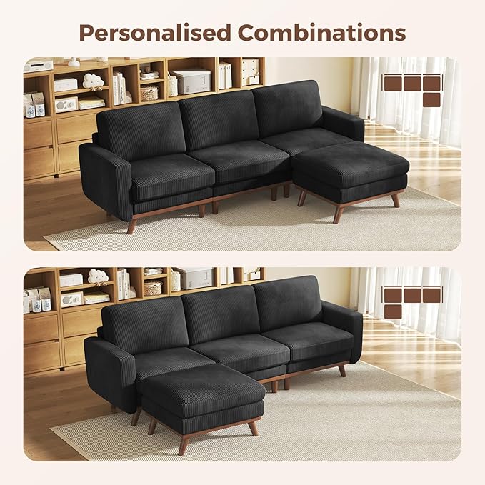 Vesgantti 97" Modular Sectional Sofa Black, L-Shaped Couch with Movable ...