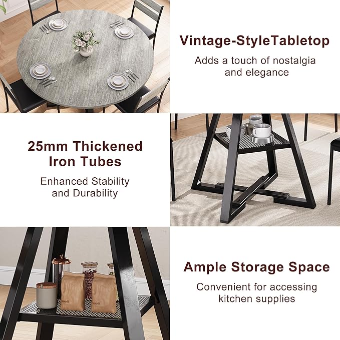 Round Dining Table for 4,Kitchen Dining Room Circle Dinner Pedestal Table,Spa...