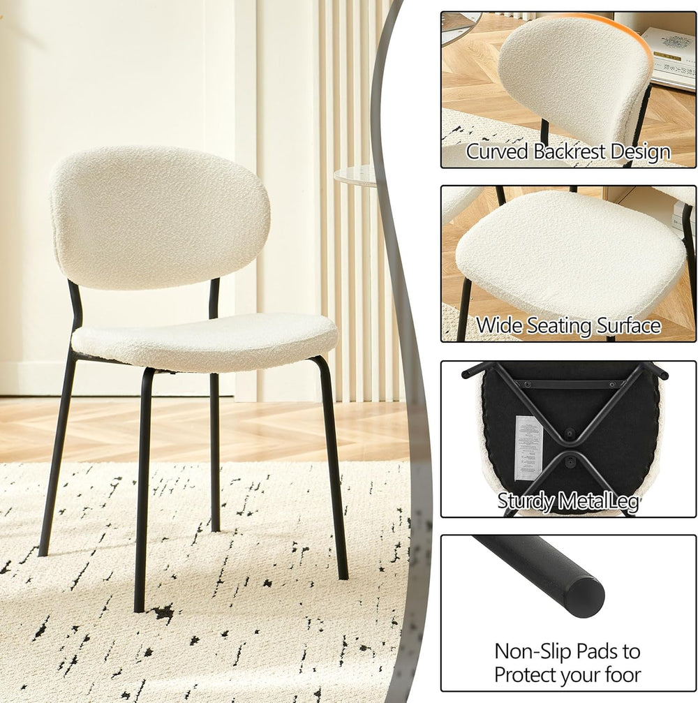 Homedot Boucle Dining Chairs Set of 4, Modern Fabric Upholstered Kitchen Side...