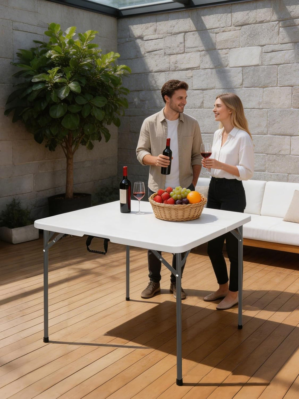 34" Square Folding Card Table, Fold-in-Half White Portable Table