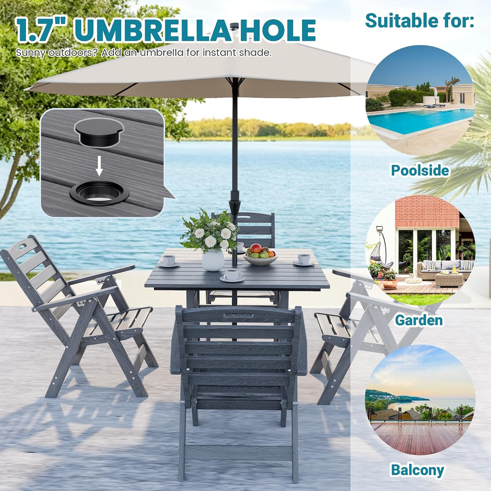 Dining Table Set, 5-Piece HDPE Outdoor Dining Set for 4, Grey
