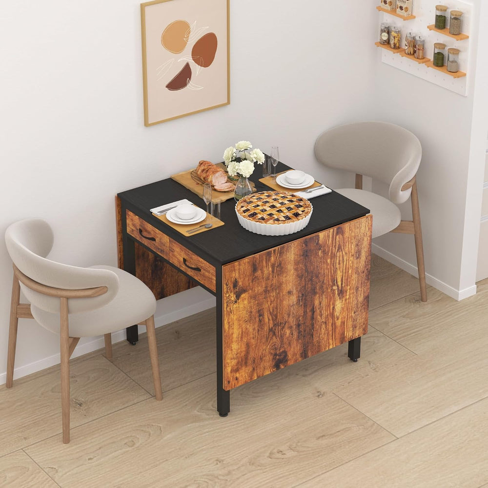 Folding Dining Table,Dining Room Table with Drawers,Industrial Extendable Tab...
