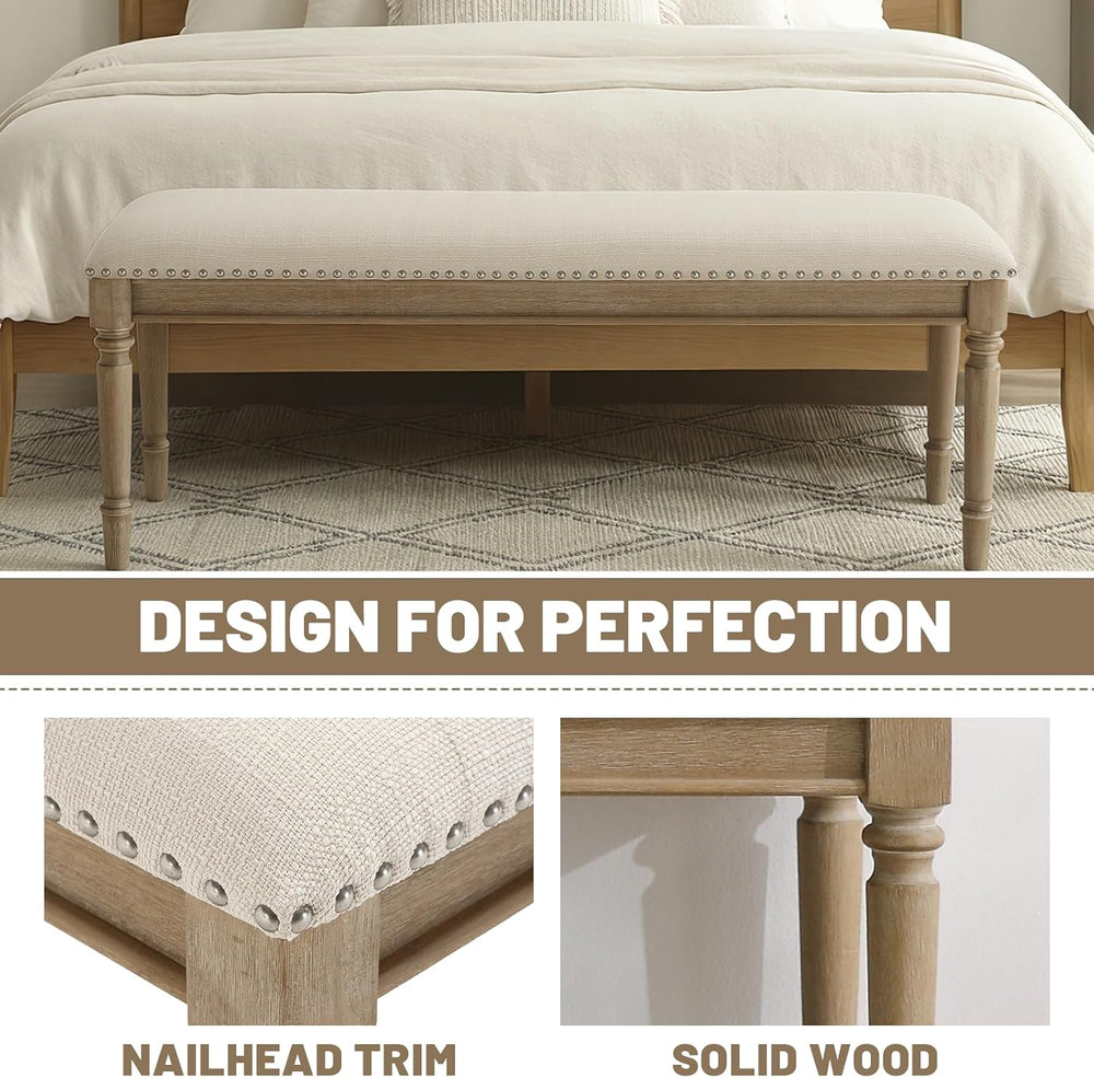 chairus Farmhouse Dining Bench 46" Wooden Entryway Bench with Padded Sea...