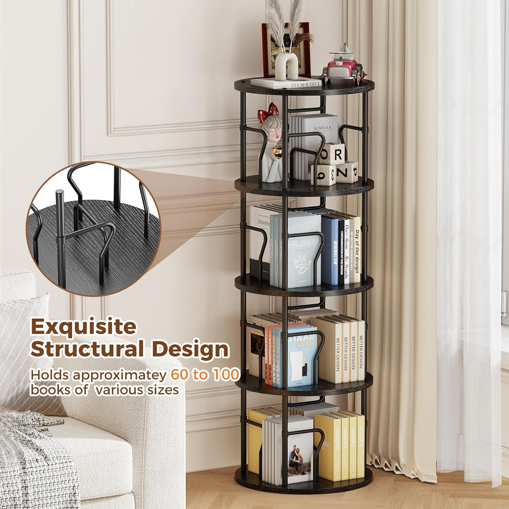 4 Tier Rotating Bookshelf Tower, 360° Display Round Bookcase, Floor Standing ...