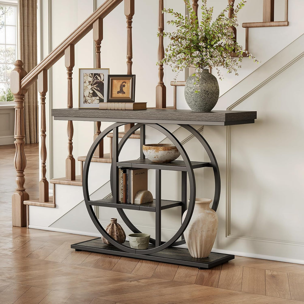 LITTLE TREE Console Table, 4-Tier Entryway Table, 41.3-Inch Industrial Sofa T...