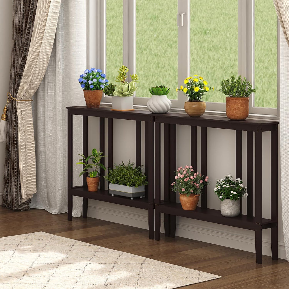 ELYKEN Bamboo 2-Tier Narrow Console Table, 36.2" Long Slim Hallway Table...