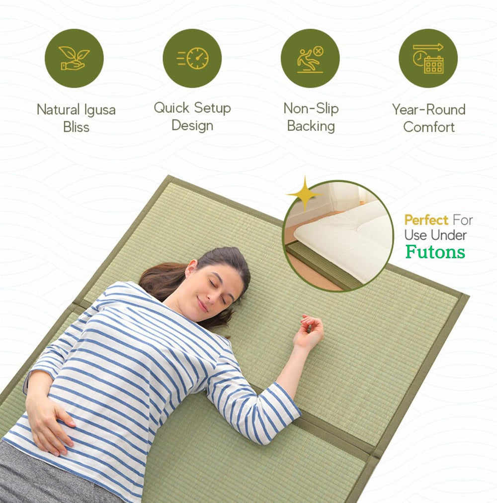 MIINA Japanese Traditional Tatami Mat, Igusa (Rush Grass) Floor Mattress, Fut...