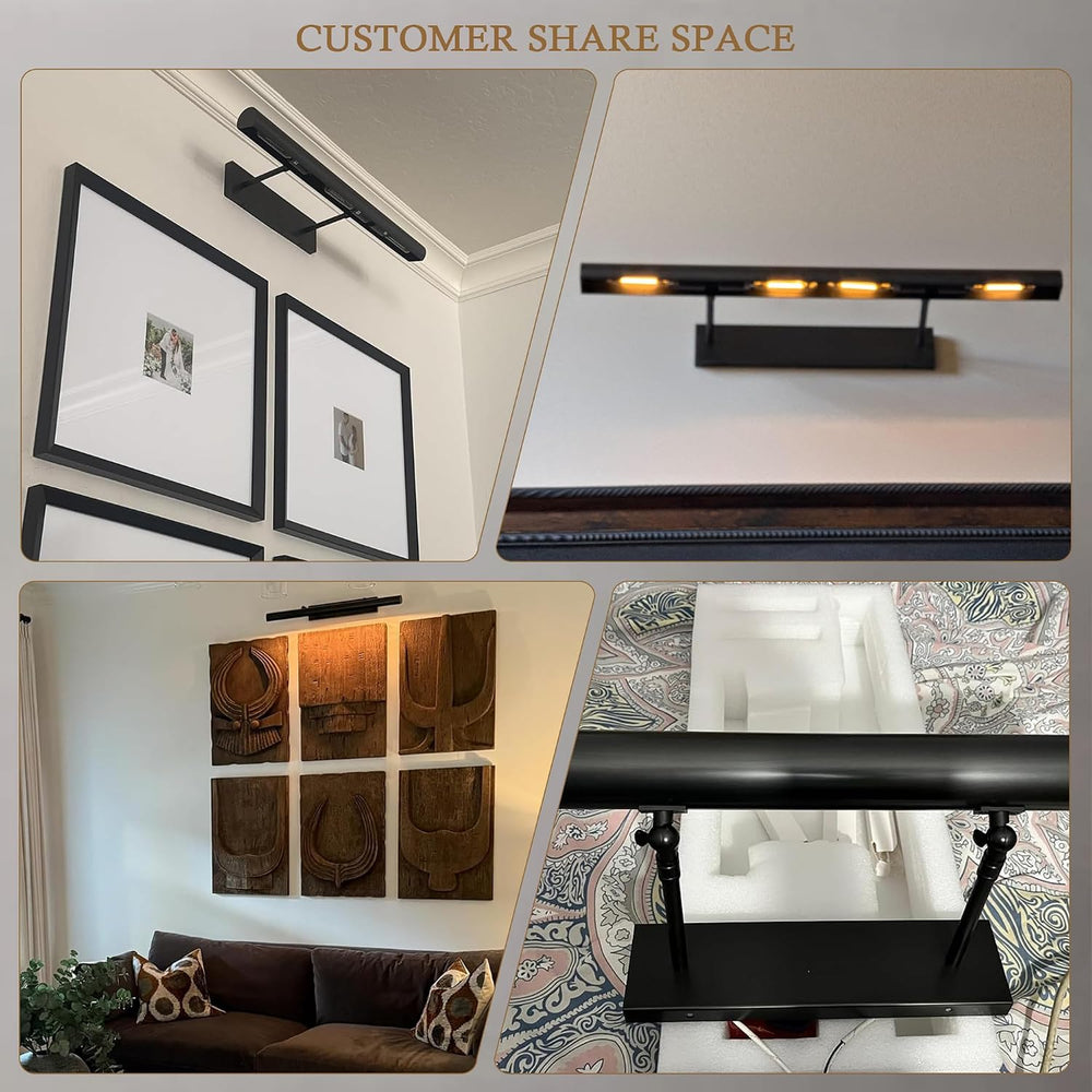 Matte Black Picture Lights for Wall, 24" Art Light Hardwired, 3-Light Br...