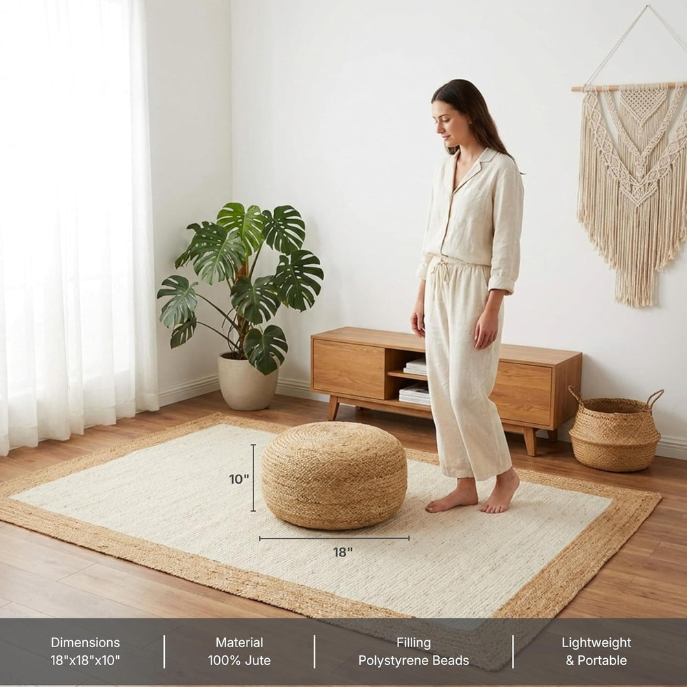 · REDEARTH · Jute Circular Low Pouf Ottoman - Boho Foot Stool - Natural | Jut...
