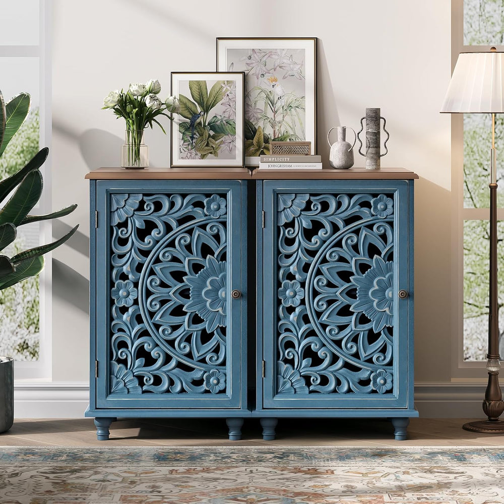 JOINICE 27" Small Accent Storage Cabinet with Door for Living Room,Blue