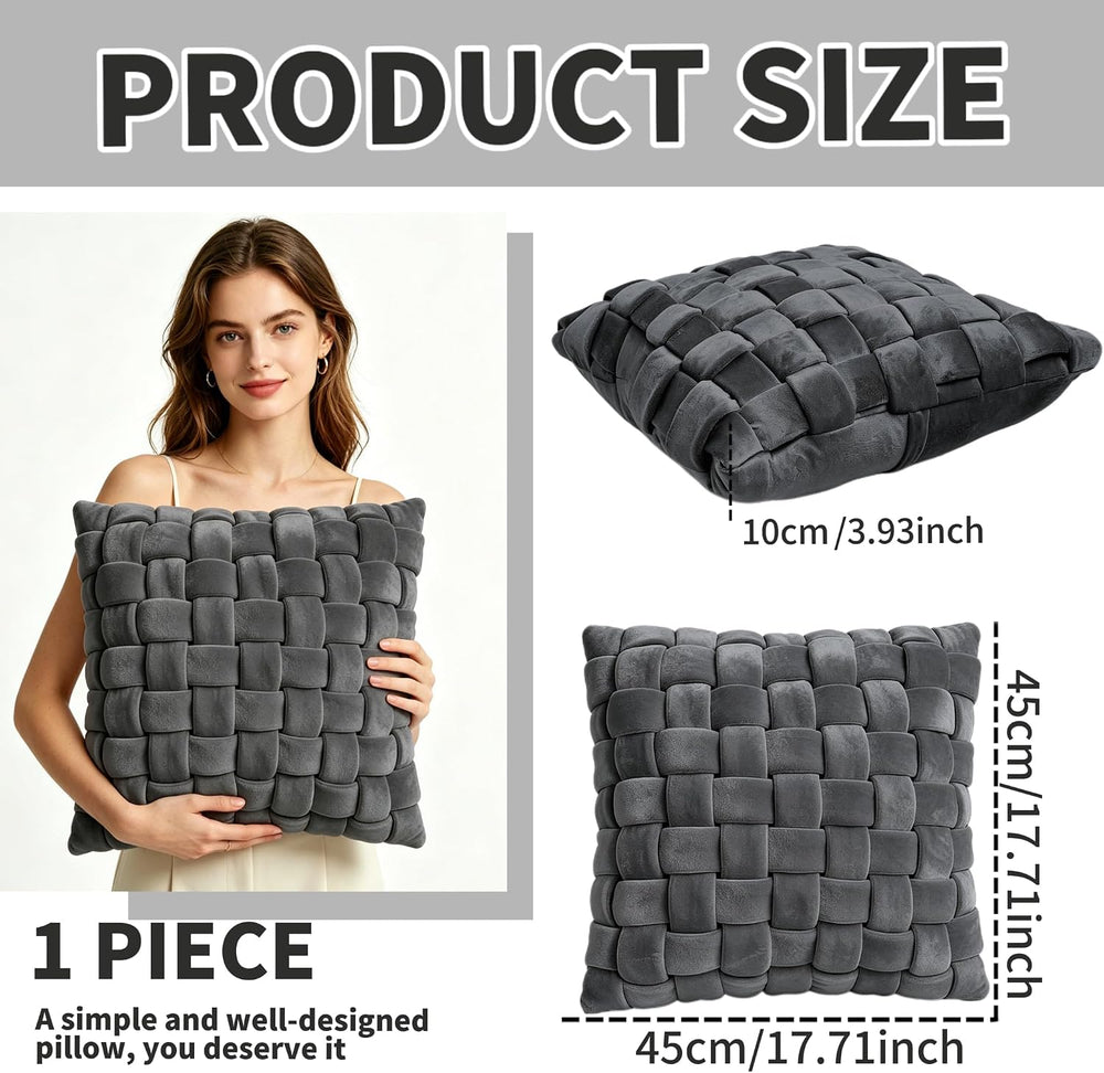 Velvet Decorative Throw Pillow with Insert,18x18 Inch Knotted Square Accent P...