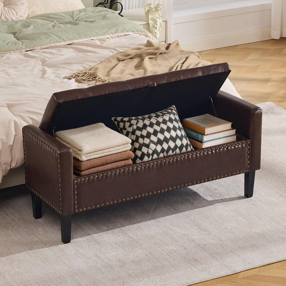 WUTUTUEE 47" Modern Water-Resistant Faux Leather Storage Ottoman Bench w...