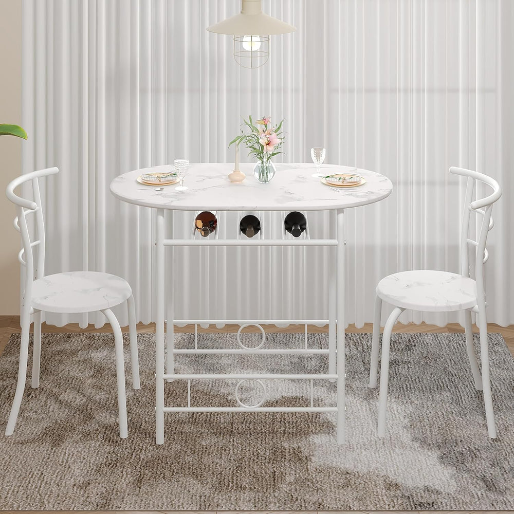 VECELO 3-Piece Dining Table Set for Kitchen Breakfast Nook, Faux Marbled Oval...