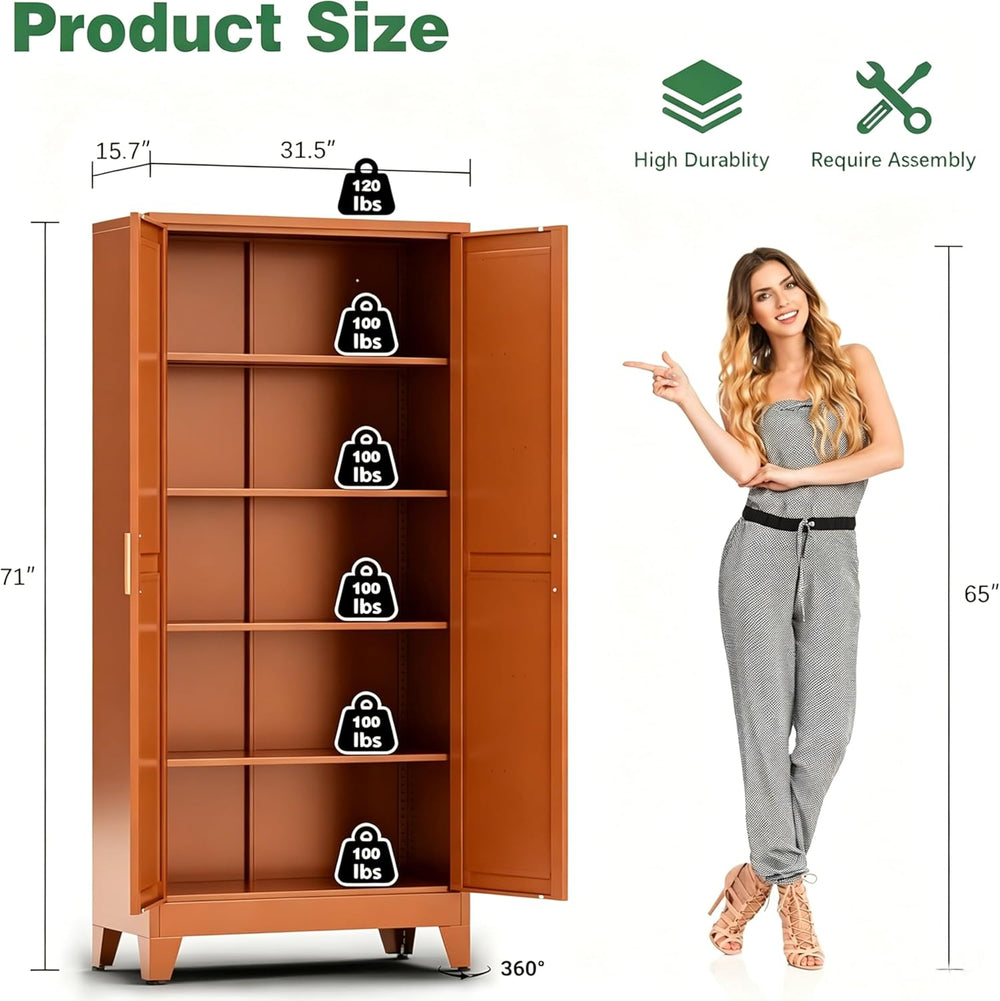Bevivog Tall Rust Brown Storage Cabinet, 71" Metal Pantry Cabinet with 2...