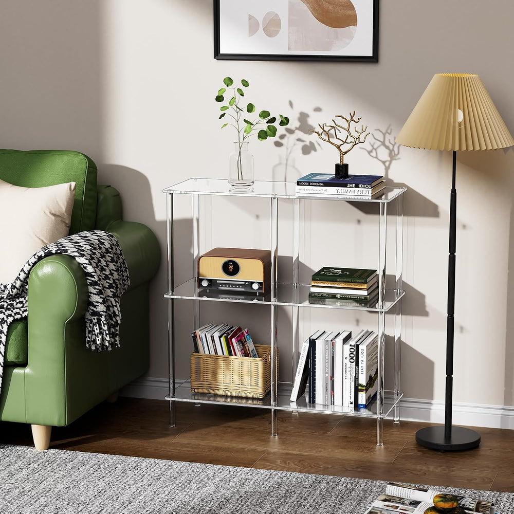 Acrylic Side Table Clear 3-Tier End Table for Living Room, Office, Hallway, B...
