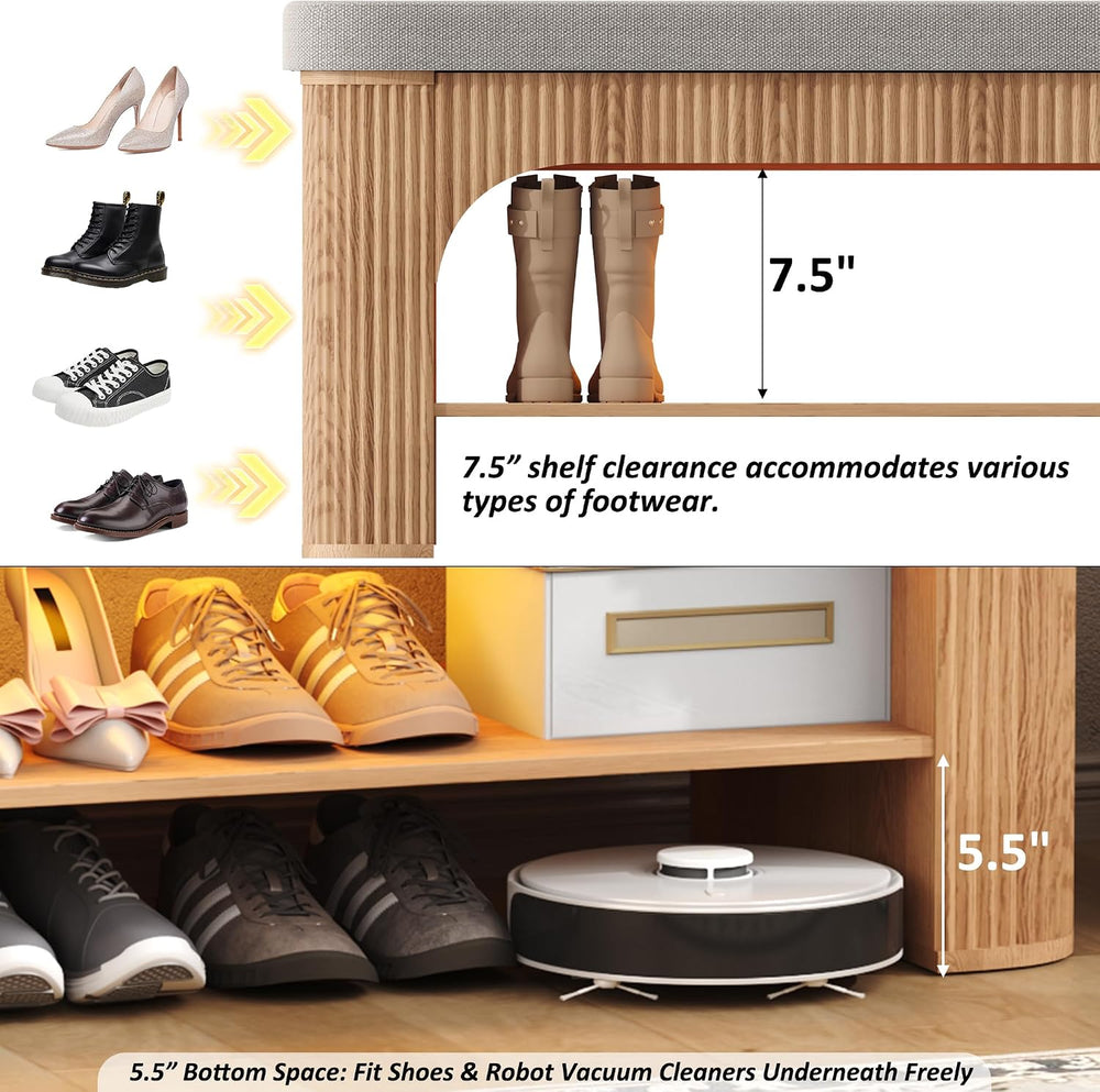 HOMEFORT 40.2" Fluted Storage Bench with Built-in LED Light, Flip-Top Sh...