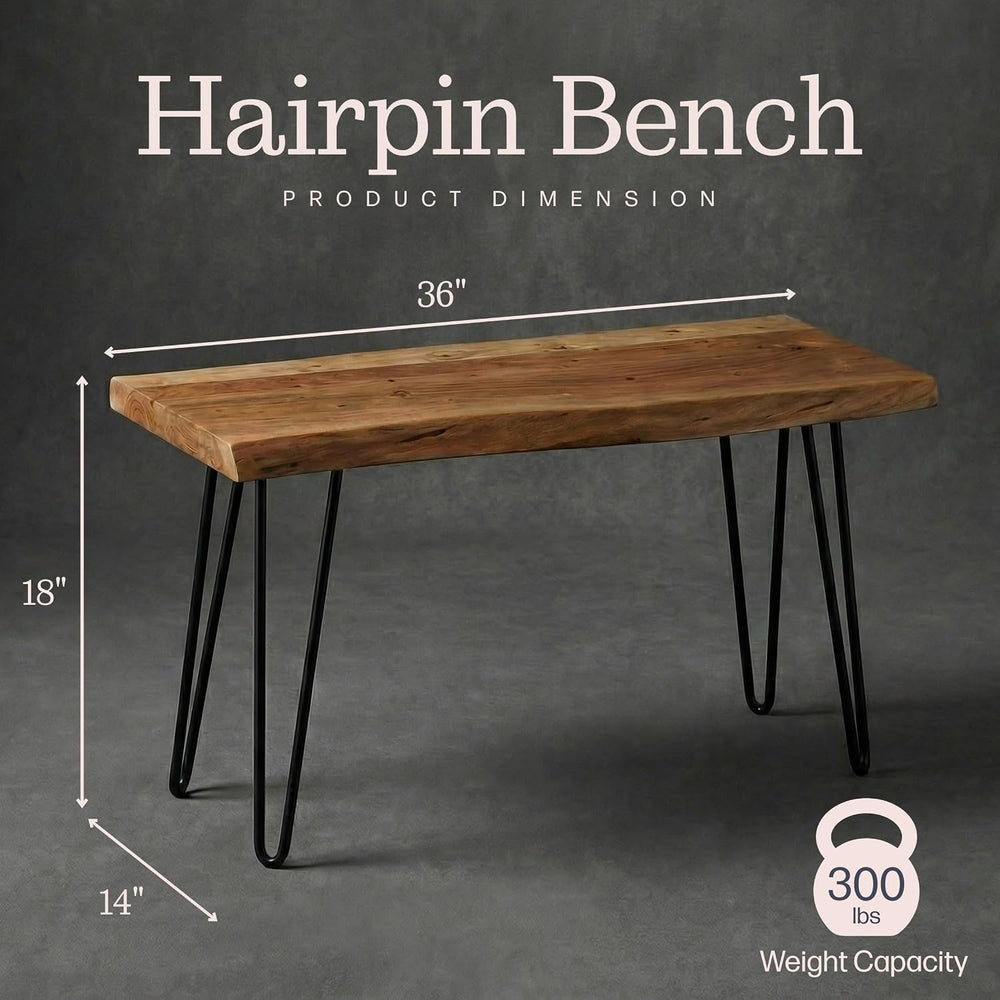 Alaterre Furniture Live Edge Wood Bench with Hairpin Metal Legs - Industrial ...