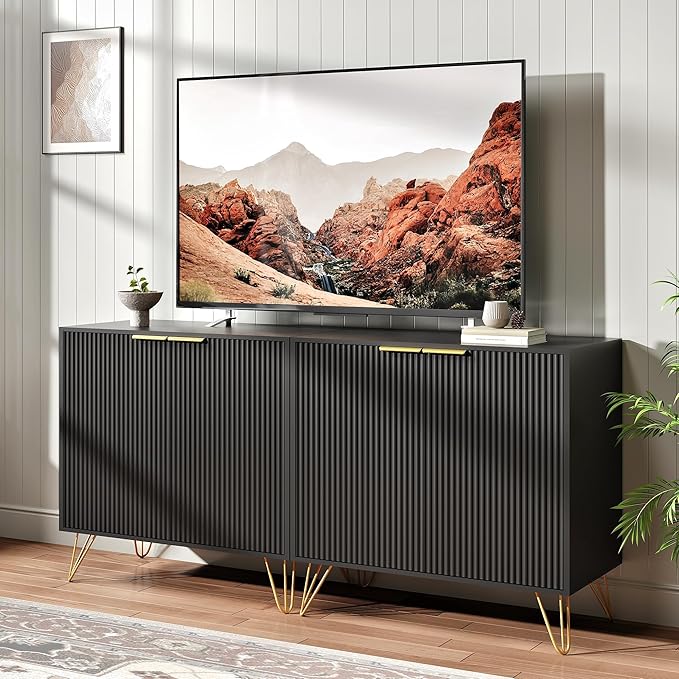 Fluted TV Stand for 60 Inch TV, Modern TV Stand, Entertainment Center w/ 2 St...