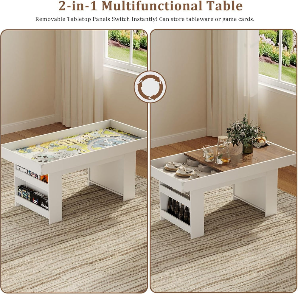 47″ Dining Table with Storage Shelf & Drawers,Multi-Functional Dining Gam...