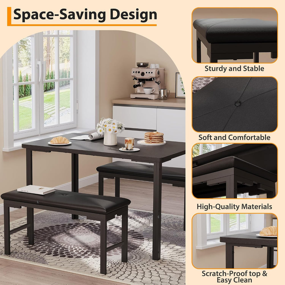 Garvee 3-Piece Dining Table Set, 3-Piece Kitchen Table with 2 Upholstered Ben...