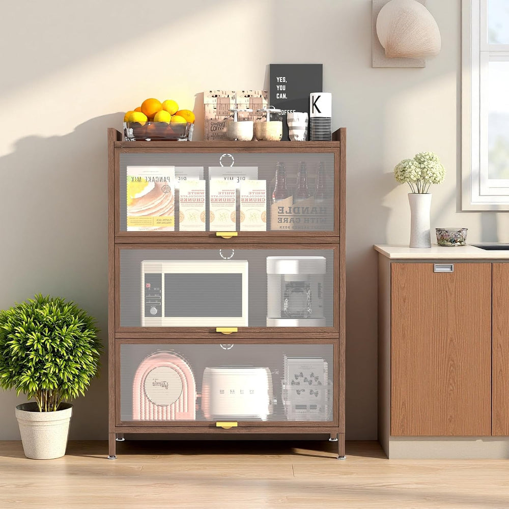 44'' Tall Metal Kitchen Storage Cabinet with 3 Flip-up Doors, Freesta...