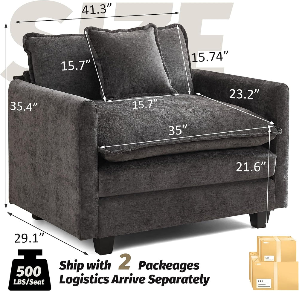 WUTUTUEE 41'' Modern Chenille Oversized Chair, Upholstered Accent Liv...