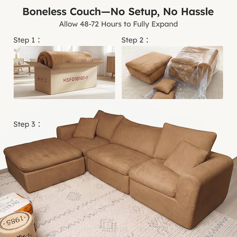 119" Modular Sectional Cloud Sofa, No Assembly Boneless Couch with Ottoman