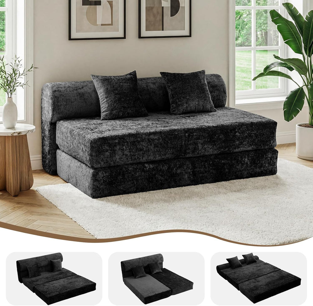59" Convertible Sofa Bed with High Backrest & Washable Cover, Compre...