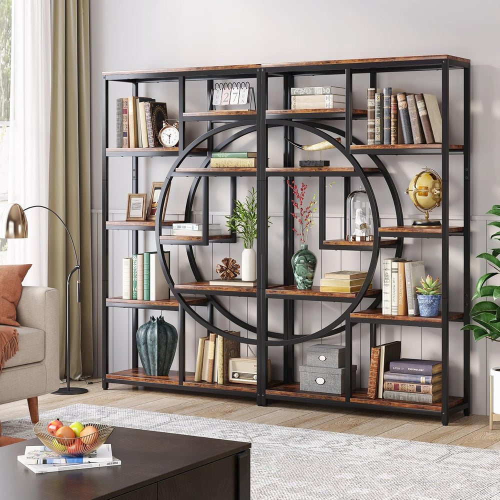 Tribesigns Industrial Bookshelf Bookcase with 9 Open Shelf (Rustic Brown)