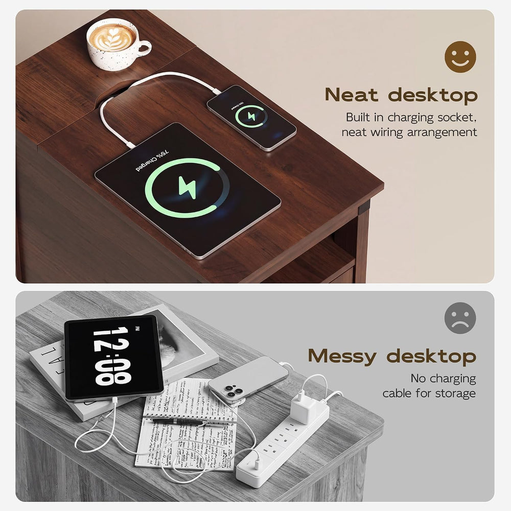 WLIVE End Tables for Living Room & Bedroom w/ Charging, Narrow Nightstand