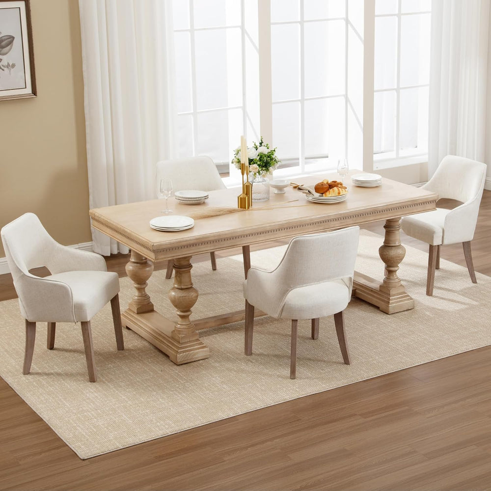 Dining Chairs Set of 2 Linen Upholstered Accent Kitchen Chair with Hollow Bac...
