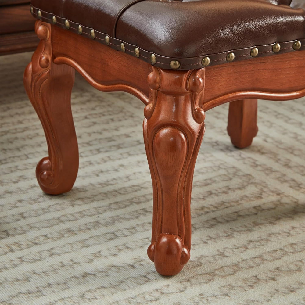 Foot Stools Ottoman, Small Vintage Leather Footstool for Living Room, Solid W...