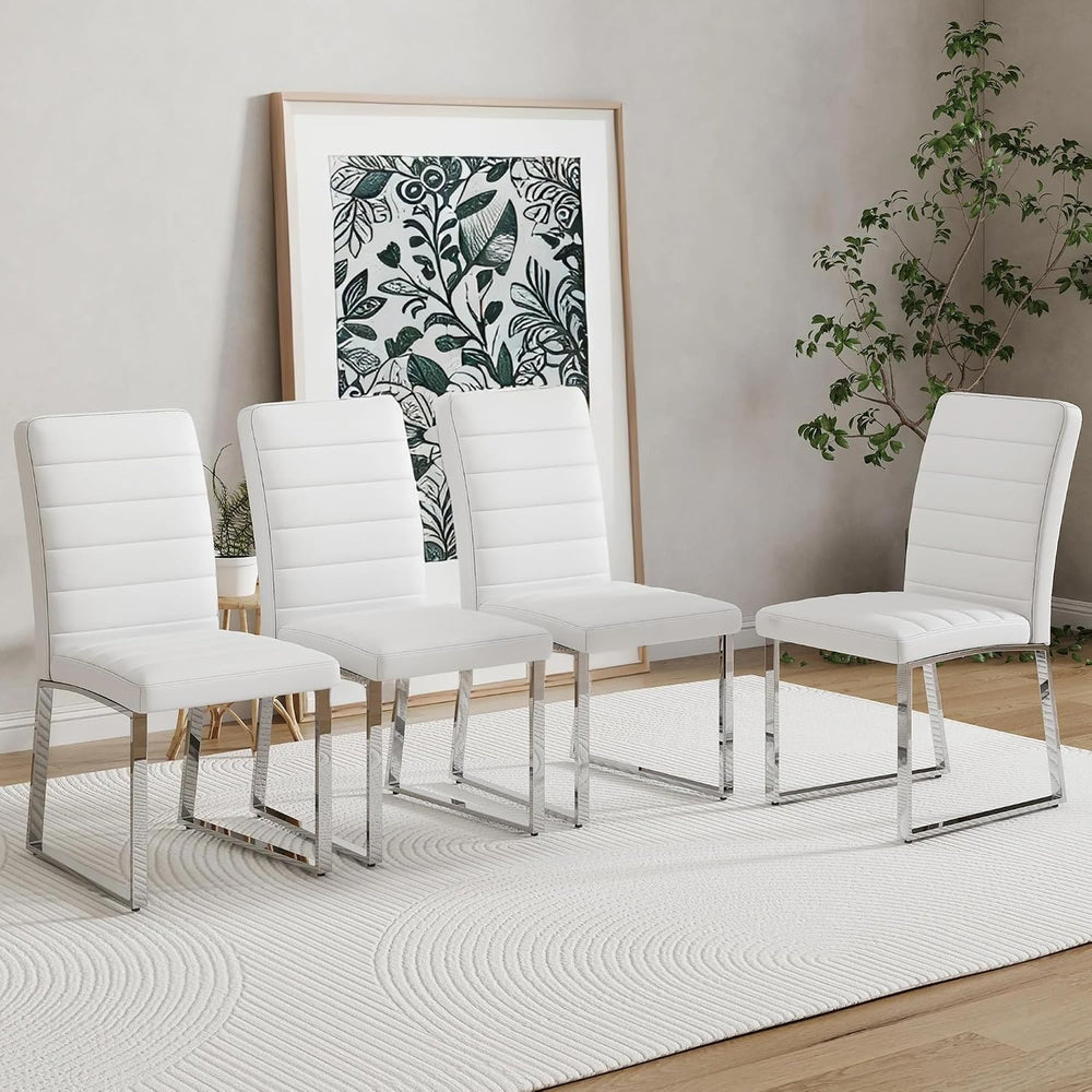 Modern Dining Chairs Set of 4, White Faux Leather Kitchen Chairs, Upholstered...