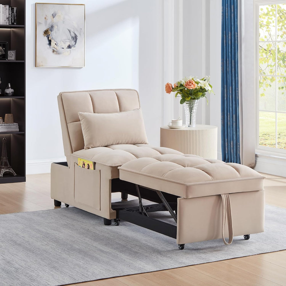 4-in-1 Folding Convertible Chair Sofa Bed,Taupe