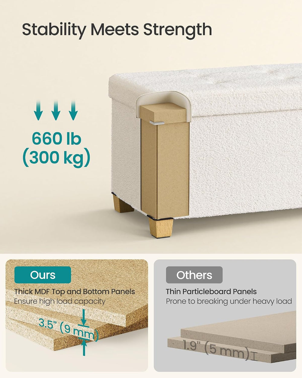 SONGMICS Storage Ottoman Bench with Legs, Flipping Lid, 43.3 Inches | Folding...