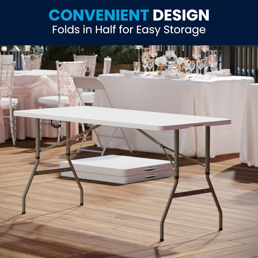 Flash Furniture 5 ft Plastic Bi-Fold Table, Granite White | Height Adjustable...