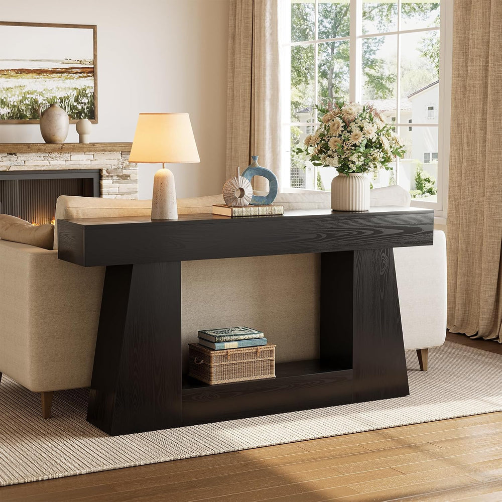 LITTLE TREE 63" Farmhouse Console Table with Storage, Rustic Sofa Table ...