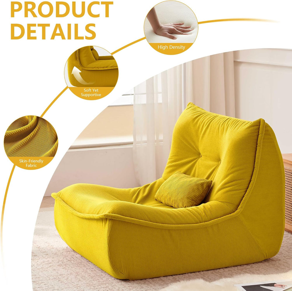 Bean Bag Chair for Adults, Single Lounge Chair with Lumbar Pillow, Comfy Floo...