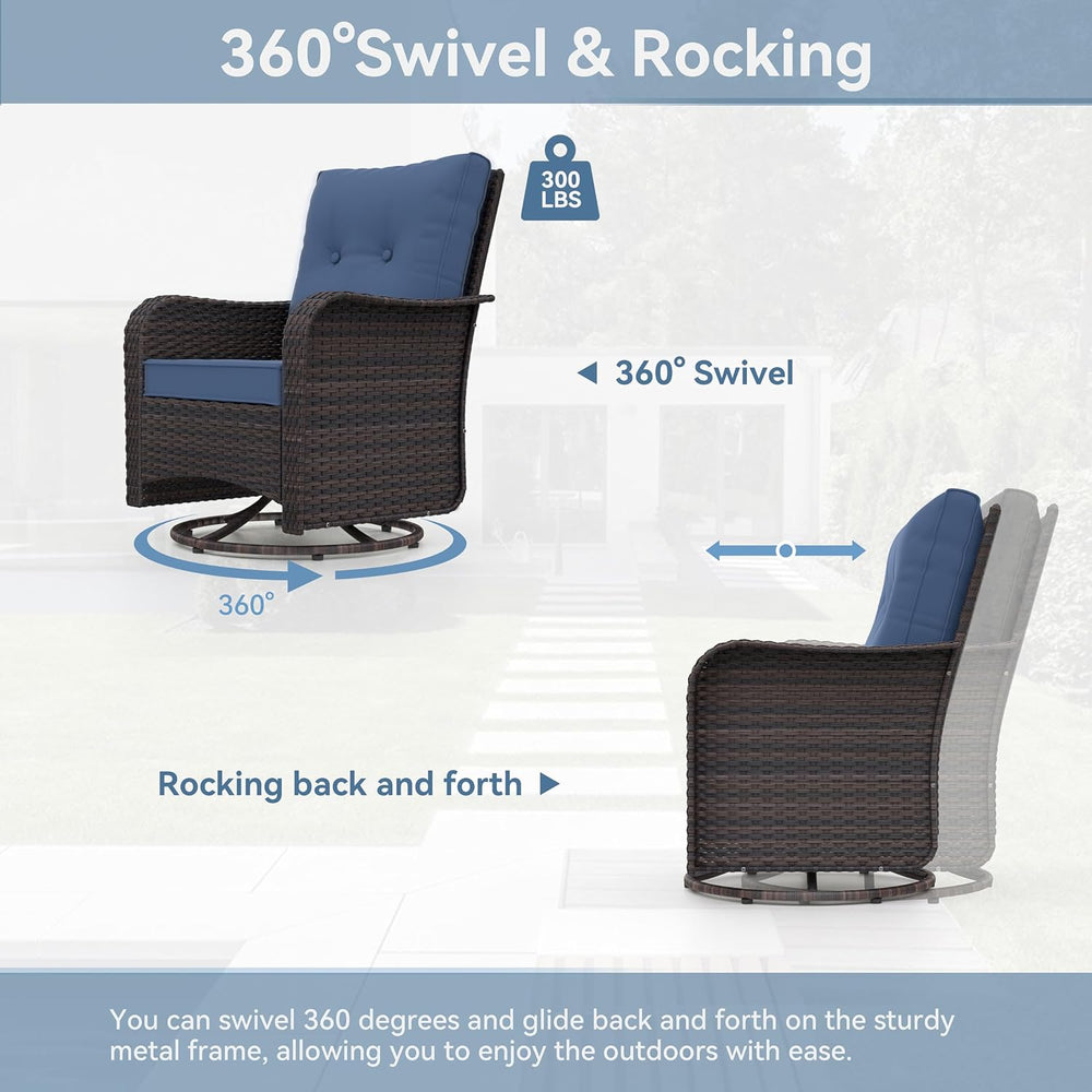 Kurapika 3 Pieces Patio Furniture Set Outdoor Swivel Gliders Rocker, Wicker P...