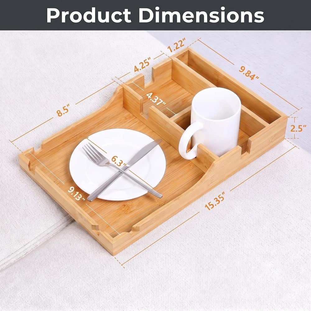 Couch Tray Insert with 2 Cup Holders, 2-in-1 Bamboo Insert & Flat Sofa Or...