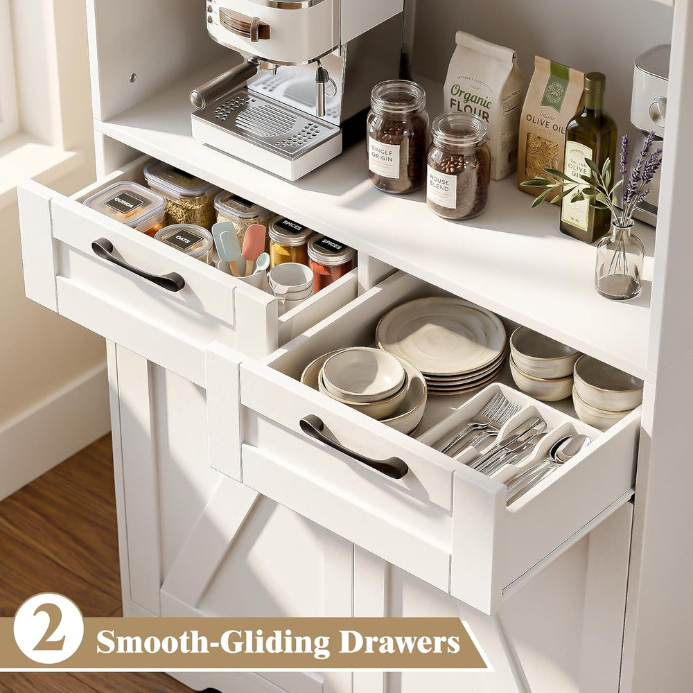 Tall Kitchen Pantry Cabinet with 2 Drawers, White Hutch Cabinet with Storage,...