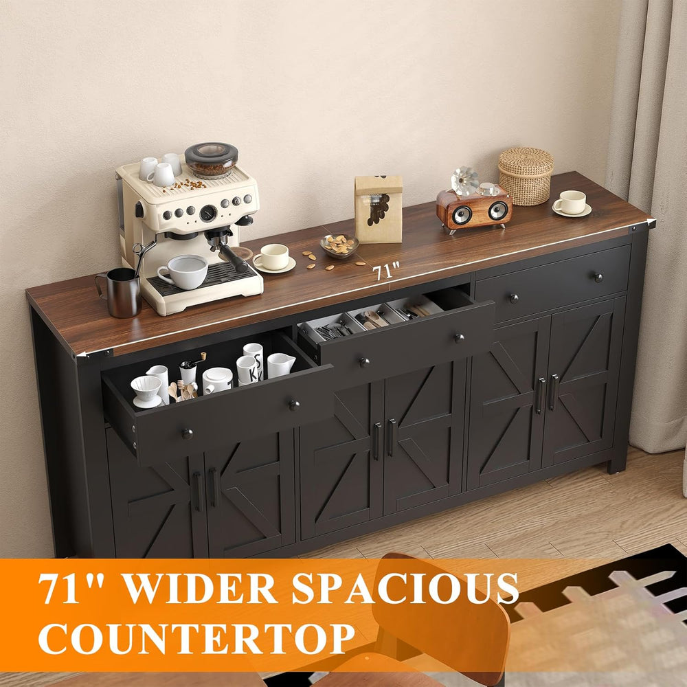 VVFLU 71" Large Sideboard Buffet Cabinet with Storage, Farmhouse Coffee ...